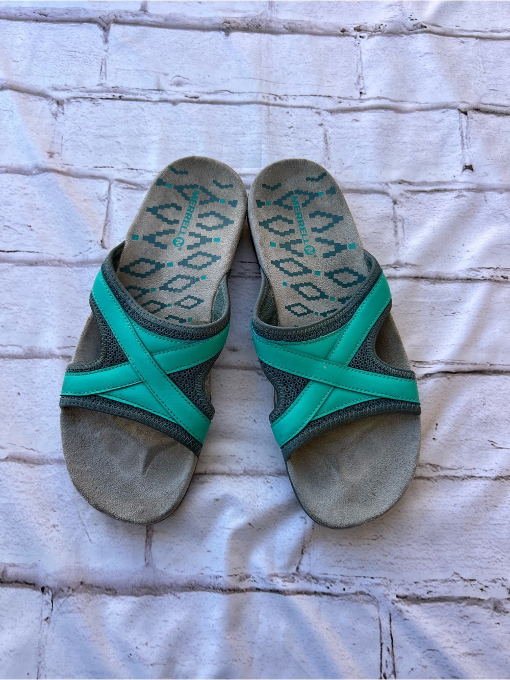 Merrell Teal Crisscross Slide Sandals